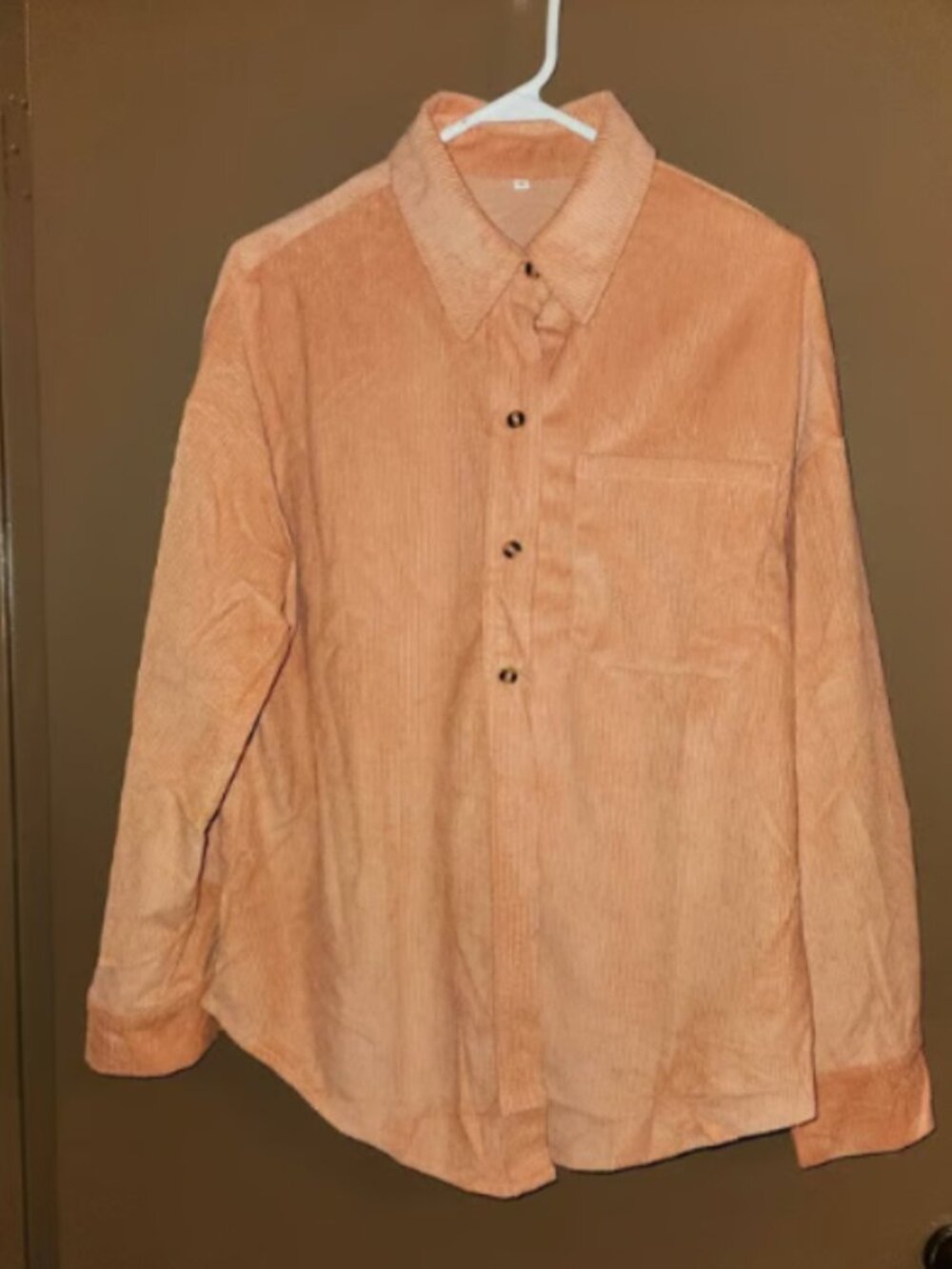 NEW M Women's Orange corduroy button up Ribbed Front Chest Pocket Long Sleeve